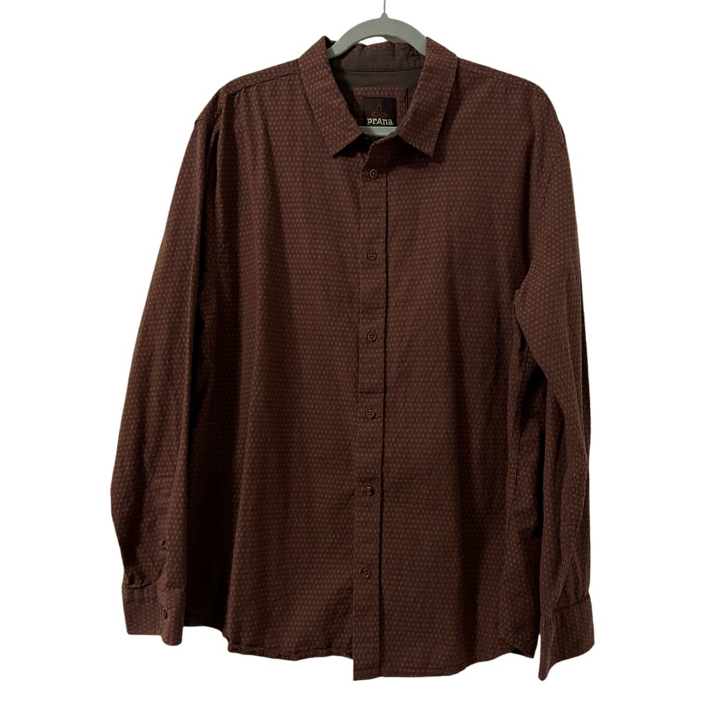 Prana Long Sleeve Button Down Shirt Brown Organic Cotton Mens Size XL Outdoor